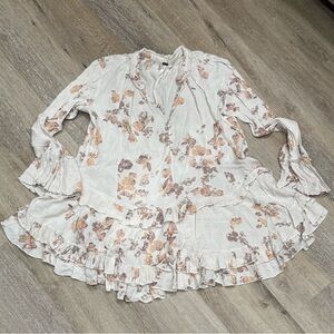 Free People Floral Ruffle Tunic in Cream With Floral -